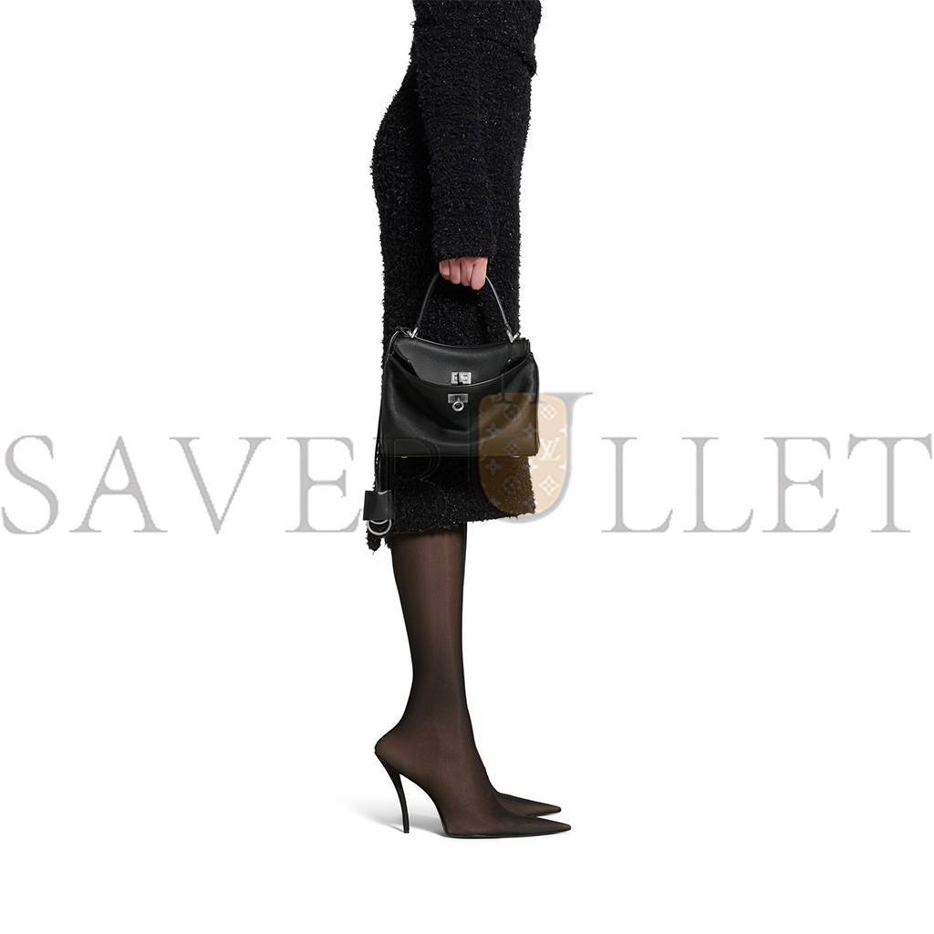 Ba*len*cia*ga rodeo mini handbag in black smooth calfskin (23*10*8cm)